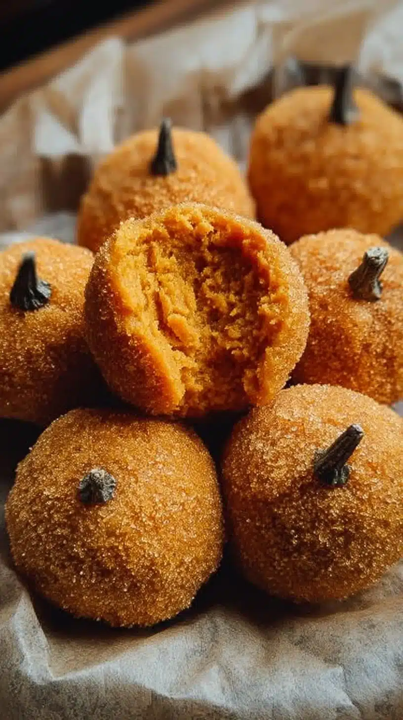 Delicious Pumpkin Cheesecake Truffles topped with creamy frosting and spices