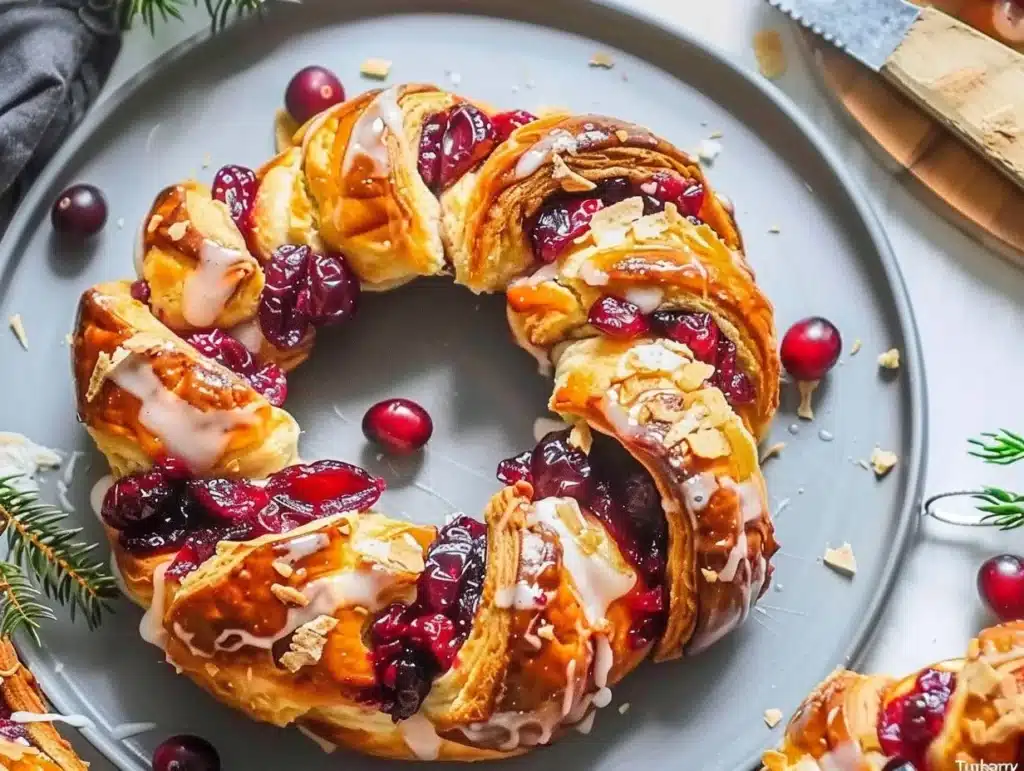 Savory Turkey Crescent Ring with cranberry filling, a festive holiday dish.