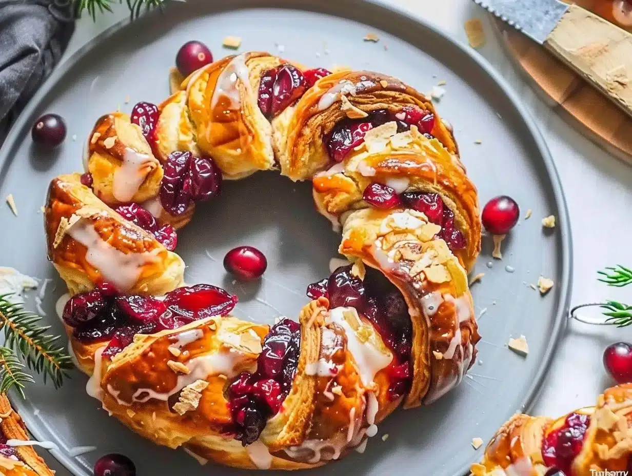 Savory Turkey Crescent Ring with cranberry filling, a festive holiday dish.