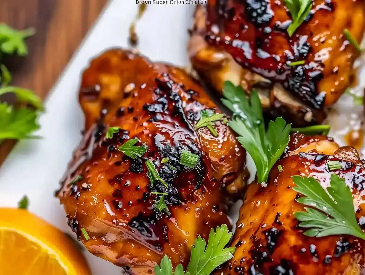Delicious Brown Sugar Dijon Chicken Thighs recipe served on a plate