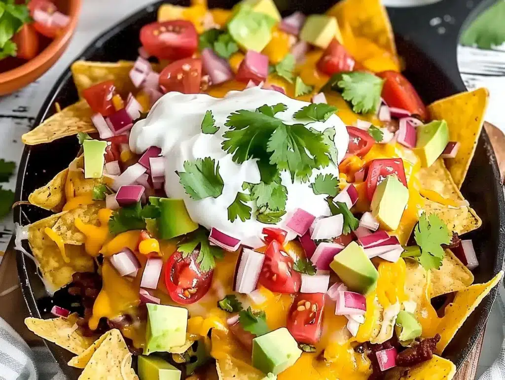 Bundt Pan Nachos served with toppings in a circular bundt mold