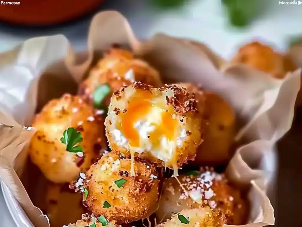 Delicious Parmesan Mozzarella Bites served as a cheesy snack