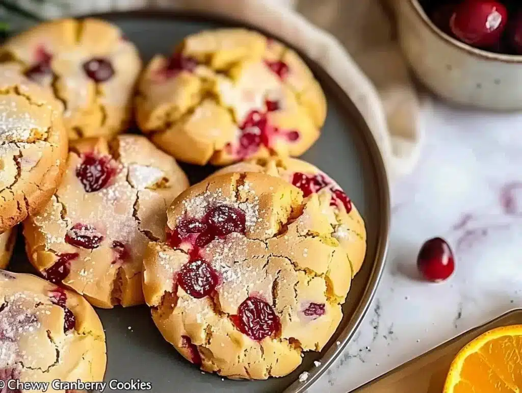 Chewy Christmas Cranberry Orange Cookies with cranberries and orange zest
