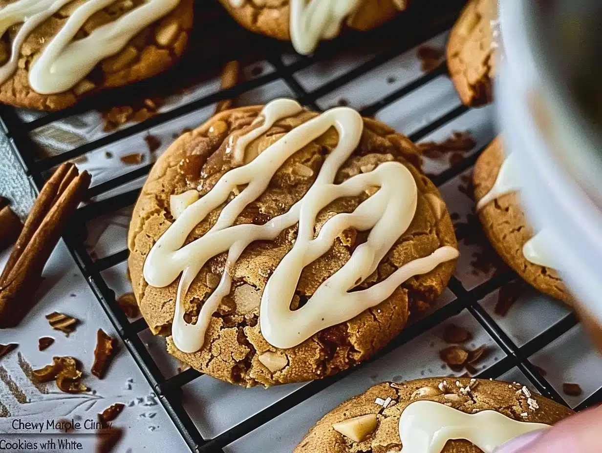 Chewy Maple Cinnamon Cookies with White Chocolate 1 Chewy maple cinnamon cookies with white chocolate chips on a plate