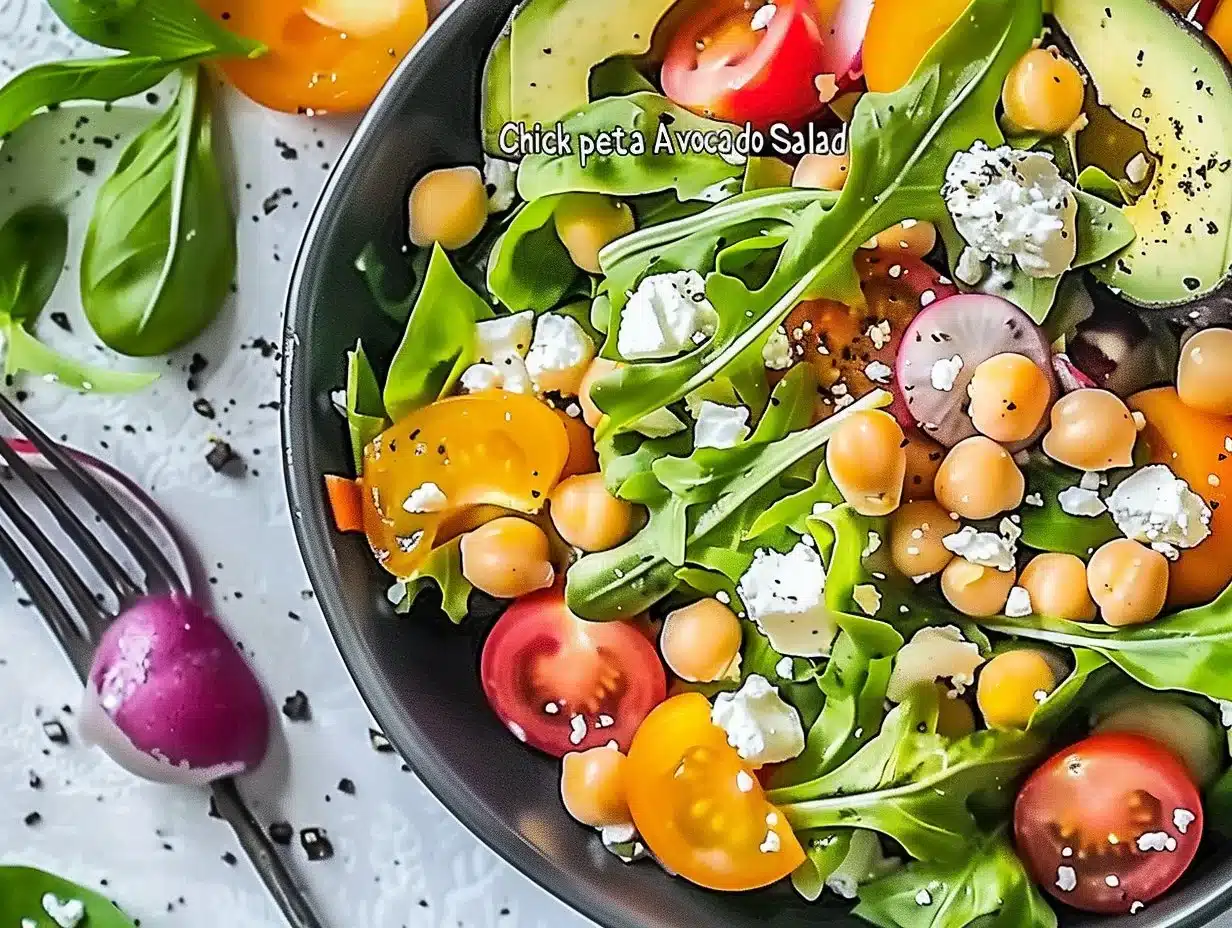 Chickpea Feta Avocado Salad with vibrant ingredients in a bowl
