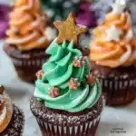 Delicious Christmas Tree Cupcakes decorated with green frosting and sprinkles