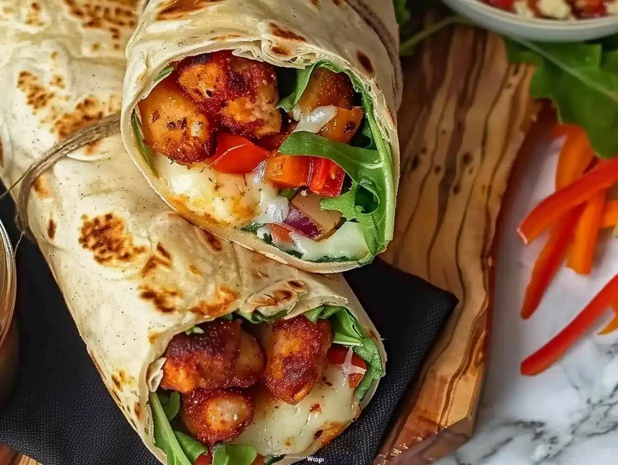 Crispy air fryer chicken wrapped with mozzarella in a tortilla