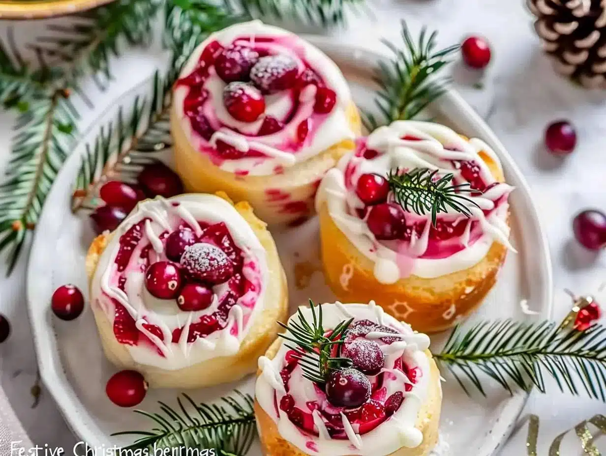 Festive Christmas Cranberry Roll Ups 1 Festive Christmas Cranberry Roll Ups on a holiday-themed table.