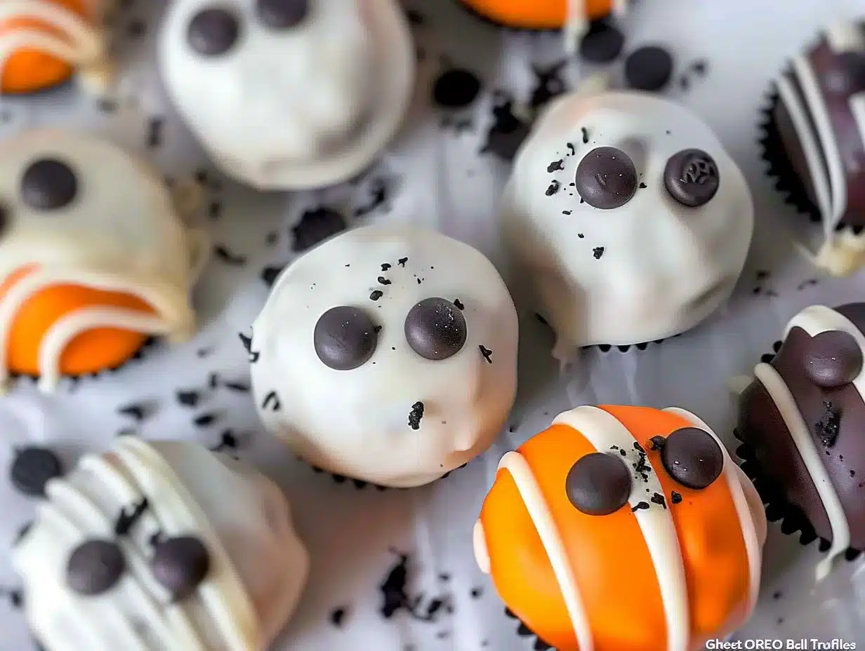 Ghost OREO Ball Truffles decorated for Halloween