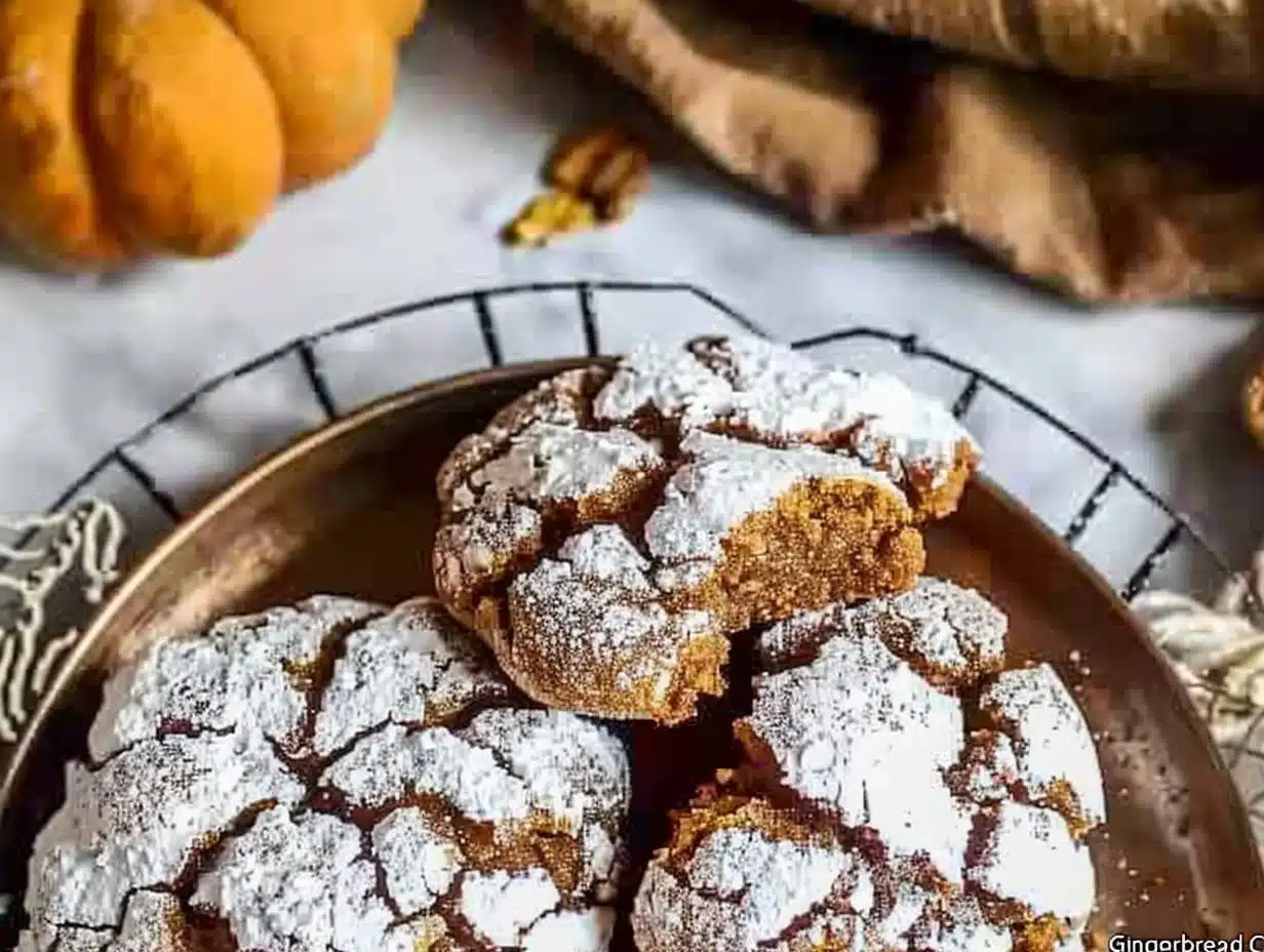 Gingerbread Crinkle Cookies 1 Freshly baked gingerbread crinkle cookies dusted with powdered sugar