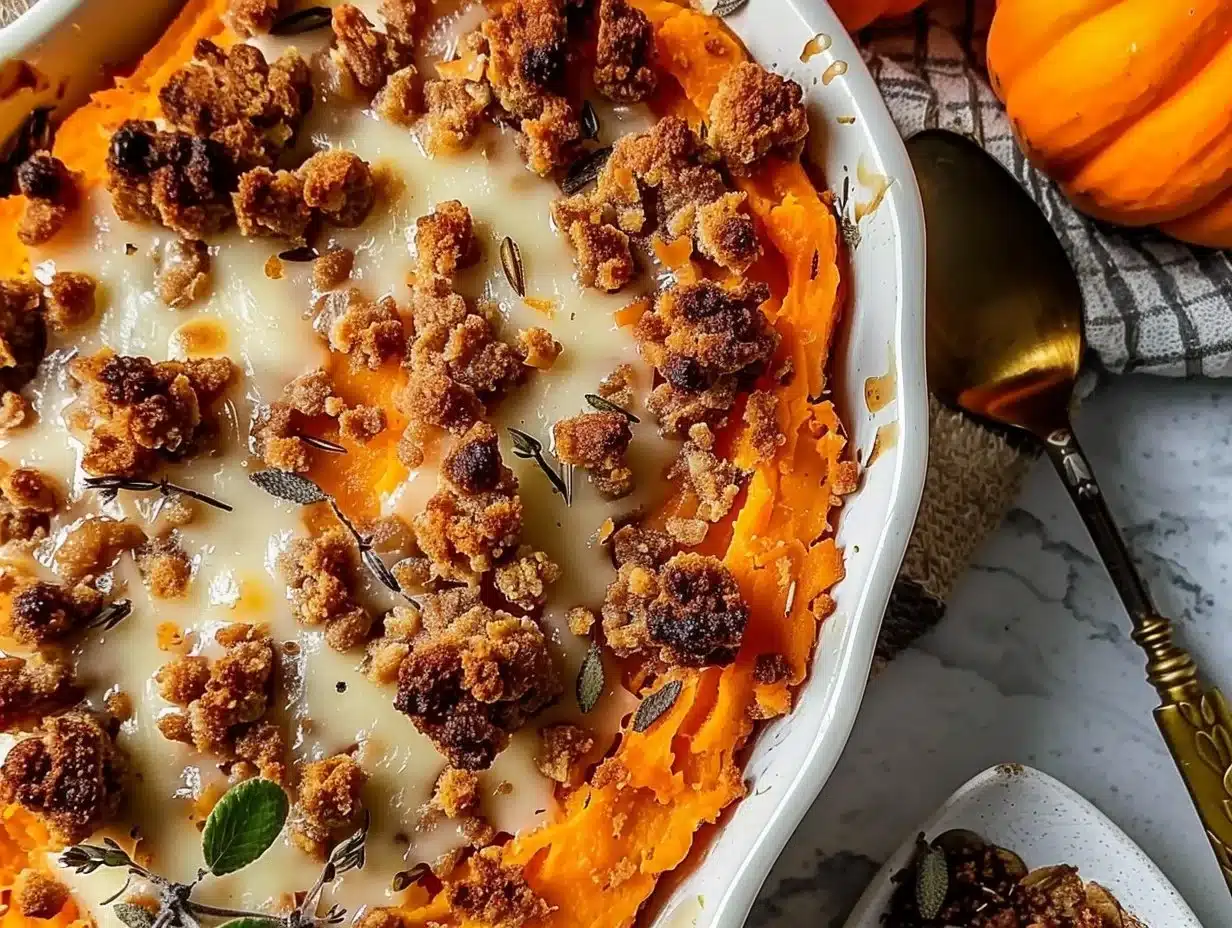 Delicious Ground Turkey Sweet Potato Bake with fresh herbs and spices