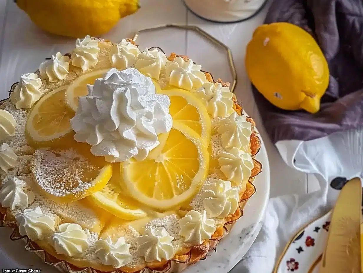 Delicious Lemon Cream Cheese Dump Cake served on a plate
