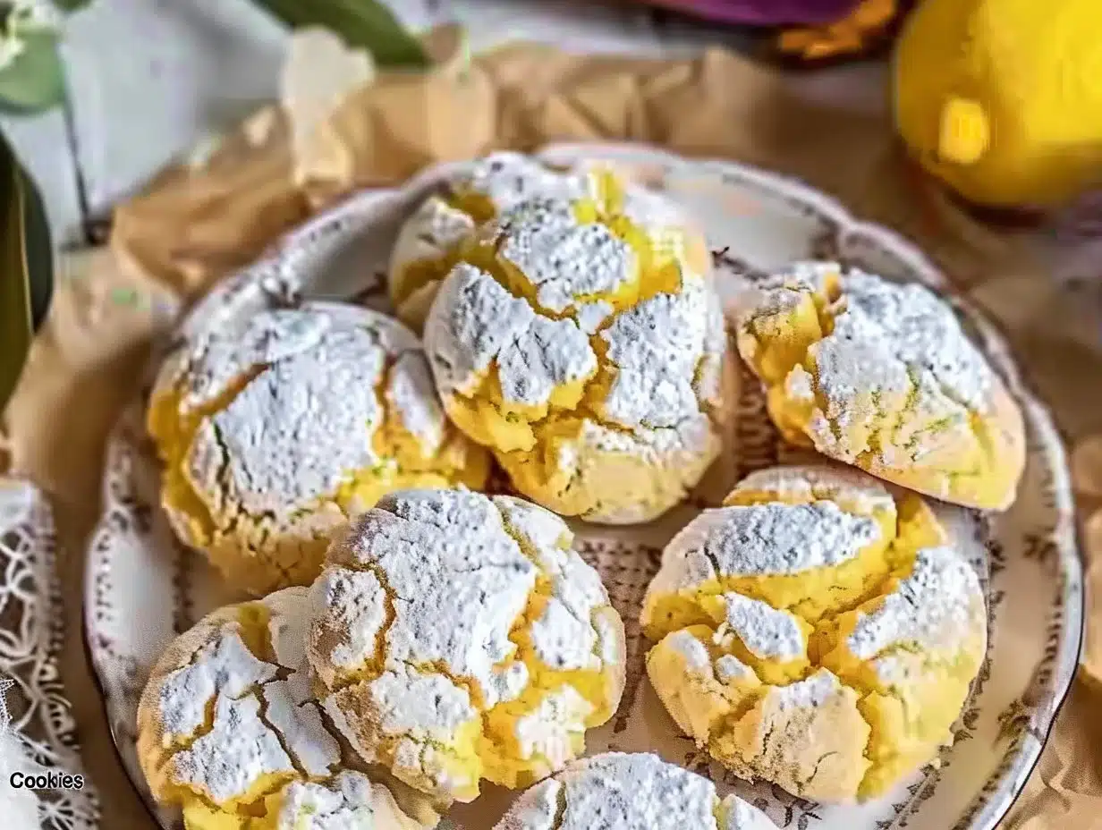 Lemon Crinkle Cookies 1 Freshly baked Lemon Crinkle Cookies dusted with powdered sugar