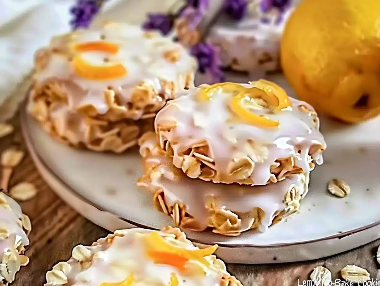 Lemon Oatmeal No-Bake Cookies on a plate, ready to enjoy
