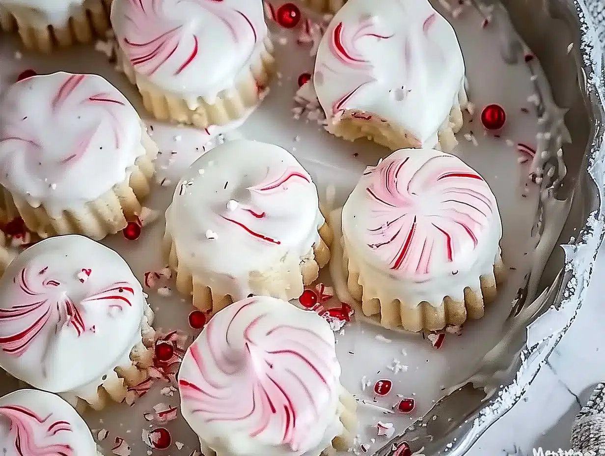 Homemade peppermint meltaways on a festive plate