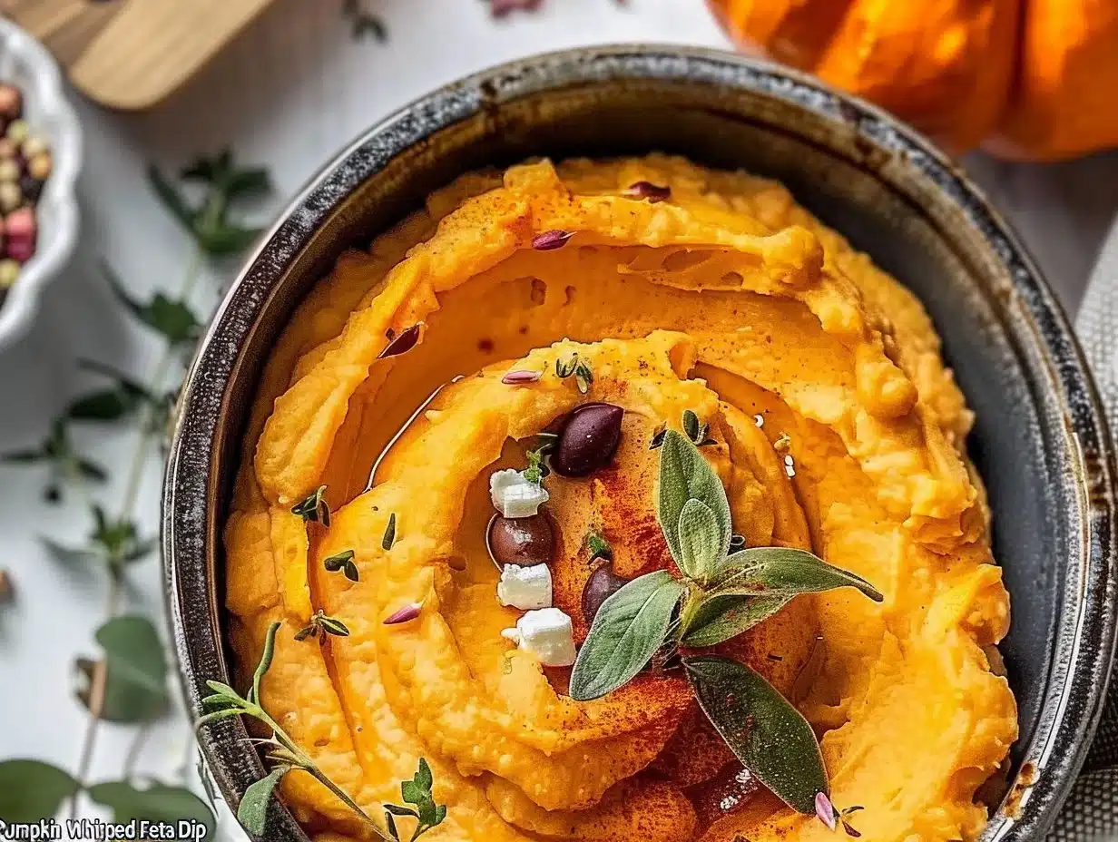 Delicious Pumpkin Whipped Feta Dip served with crackers
