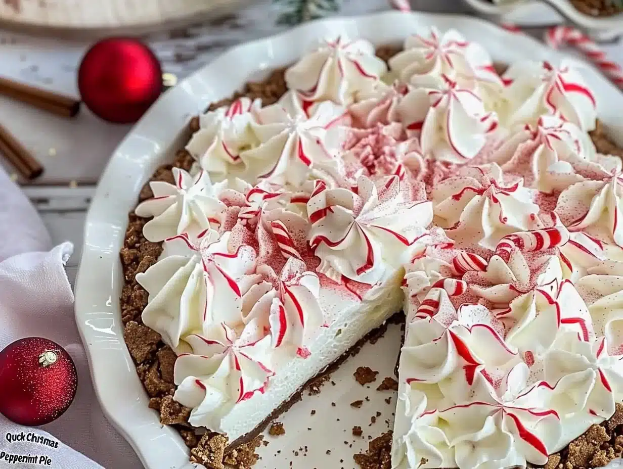 Delicious quick Christmas peppermint pie ready for the holiday table