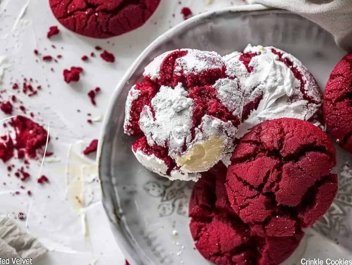 Red Velvet Crinkle Cookies 1 Deliciously baked Red Velvet Crinkle Cookies with powdered sugar coating
