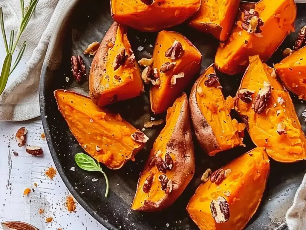 Delicious roasted sweet potatoes served in a bowl