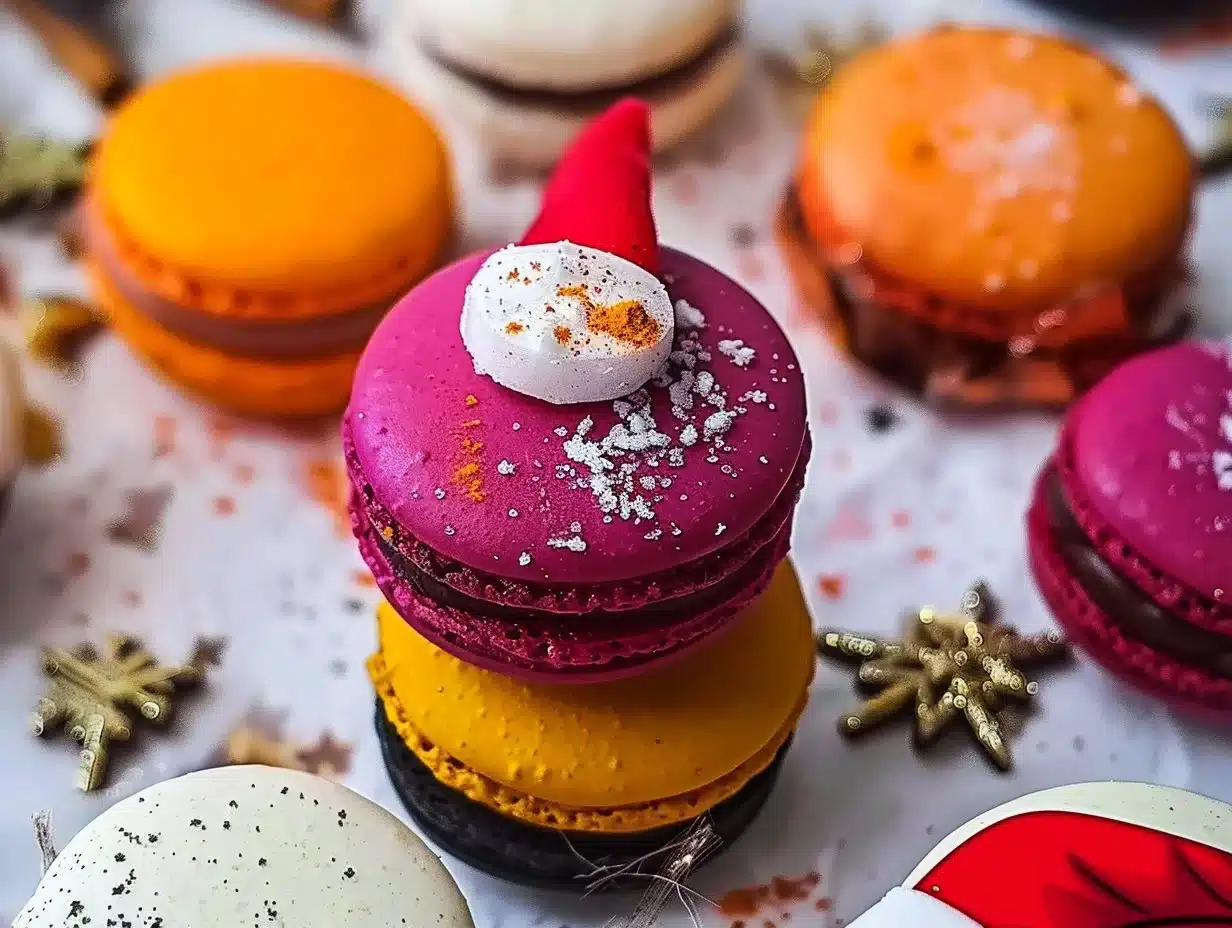 Festive Santa Claus macarons decorated for Christmas treats