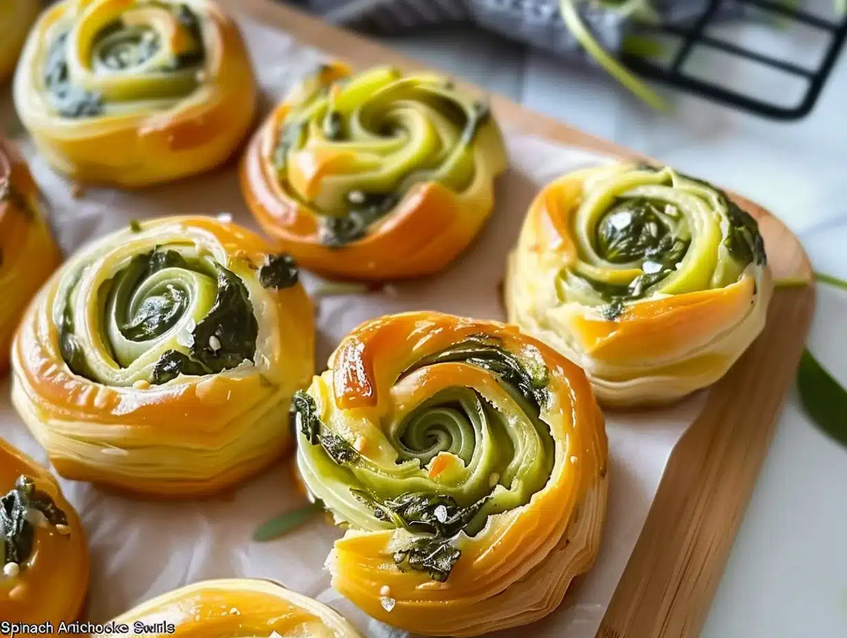 Spinach Artichoke Swirls 1 Delicious Spinach Artichoke Swirls served on a platter, perfect for appetizers.