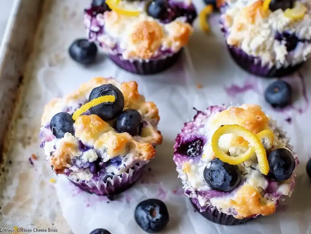 Blueberry and Lemon Zest Cottage Cheese Bites on a white plate