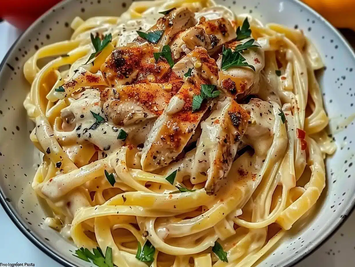 Delicious creamy Cajun chicken pasta with colorful ingredients