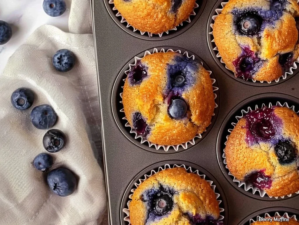 Delicious homemade blueberry protein muffins on a white plate