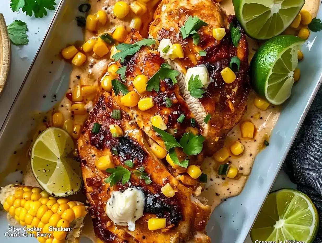 Creamy Slow Cooker Street Corn Chicken served in a bowl