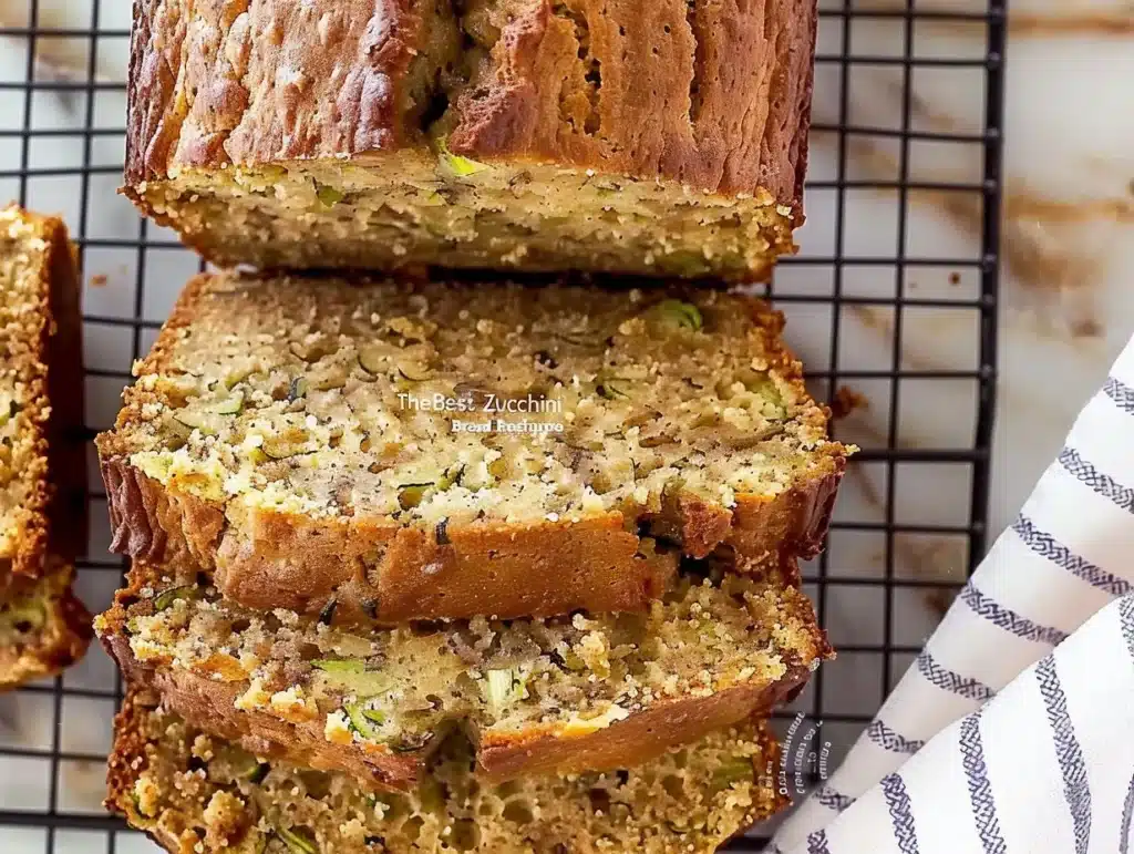 Homemade zucchini bread served with slices on a wooden cutting board