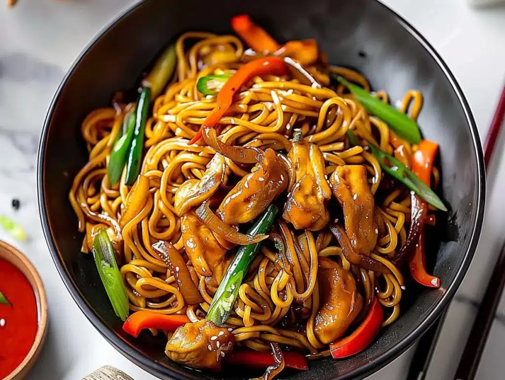 Delicious homemade Chicken Lo Mein with chicken, vegetables, and noodles