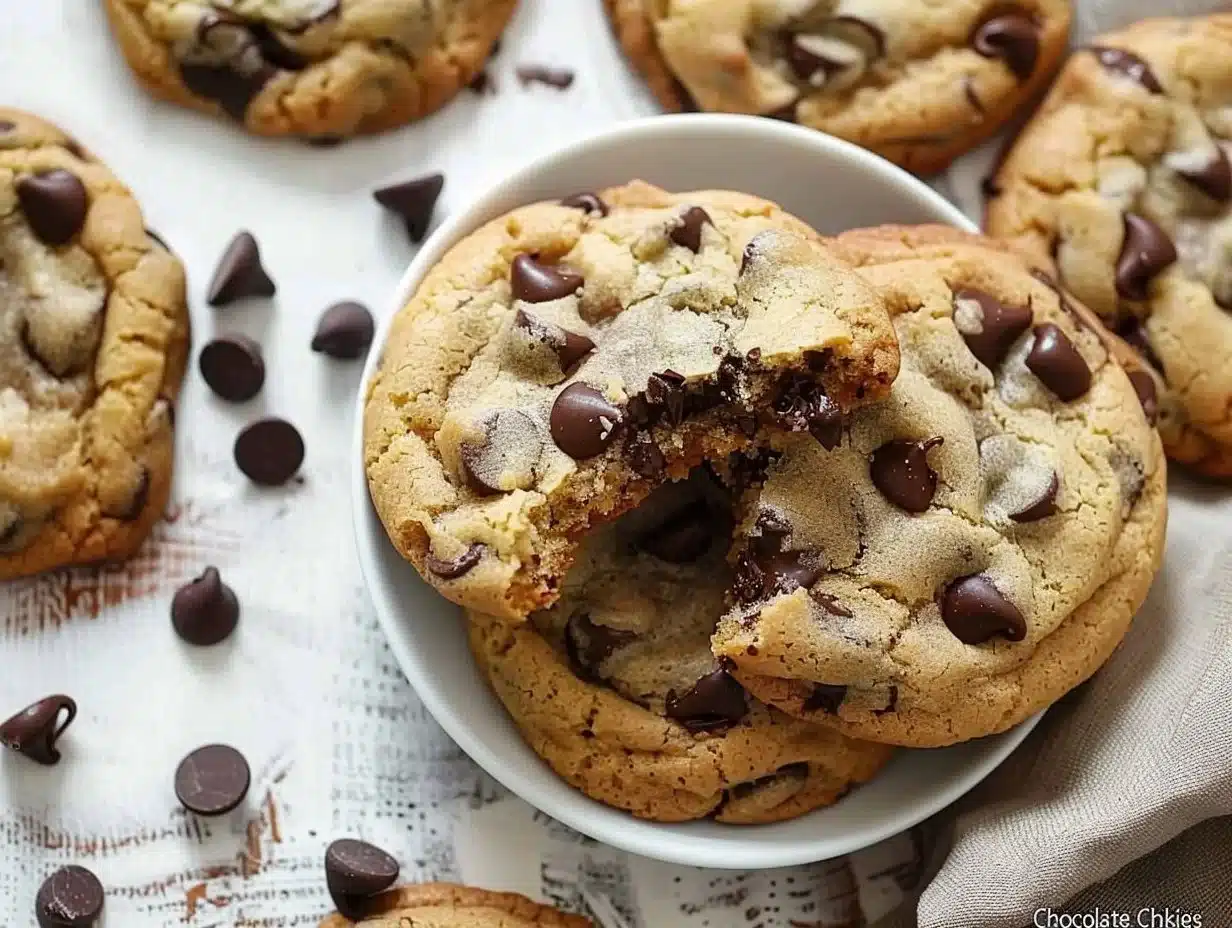 Baked chocolate chip cookies on a cooling rack