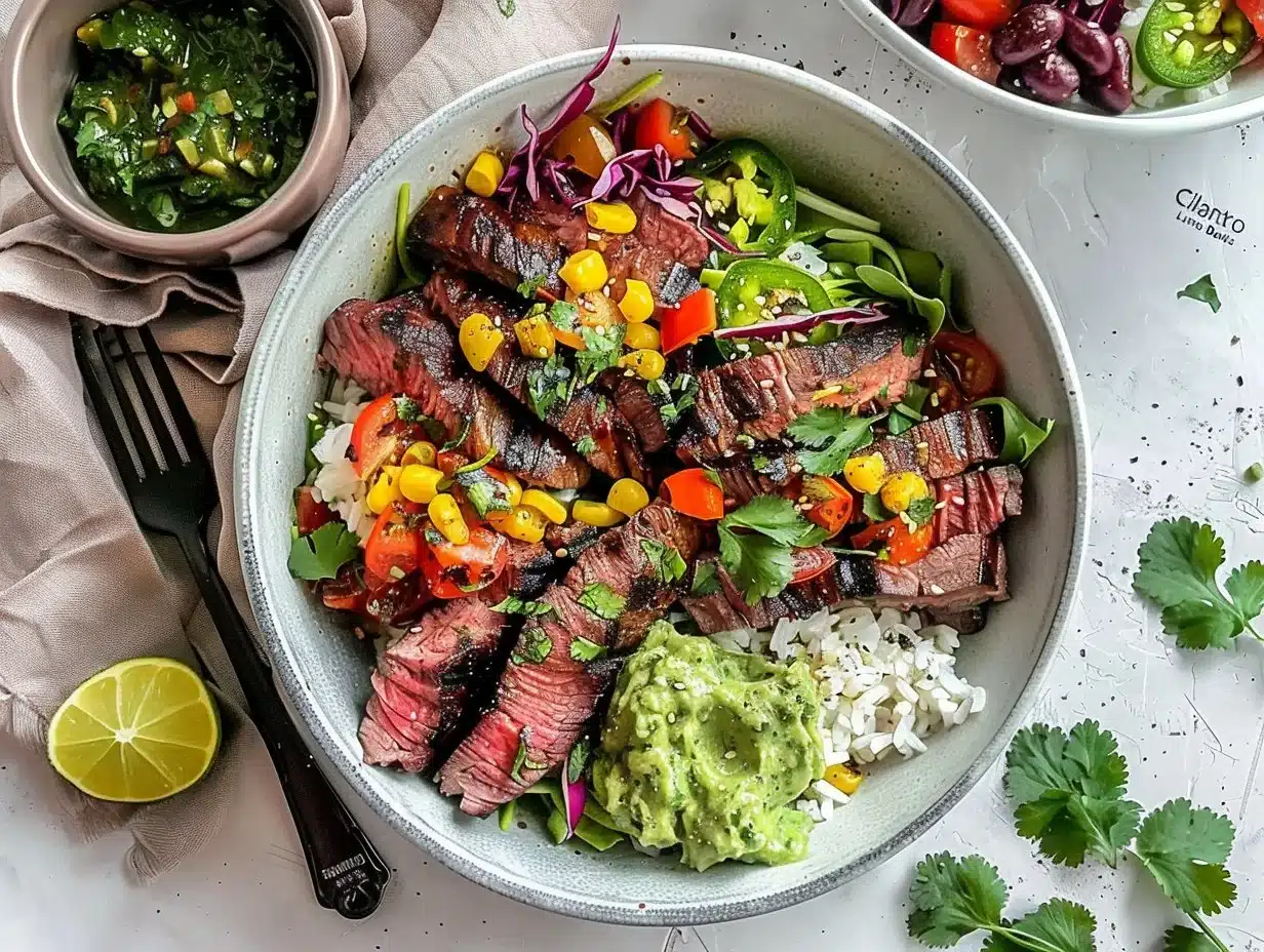 Cilantro lime steak bowls filled with fresh ingredients and vibrant flavors.