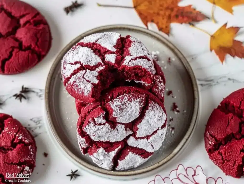 Delicious red velvet crinkle cookies with a soft texture and vibrant color